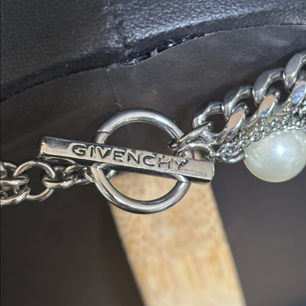 Givenchy Statement Layered Faux Pearl Rhinestone Chain Necklace Luxury - Picture 4 of 9